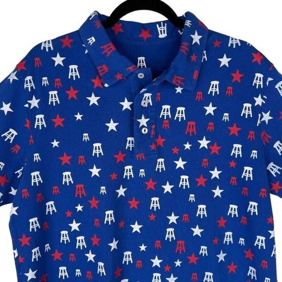 BARSTOOL Sports Shirt Mens Large Blue Red White Short Sleeve All Over Print - Picture 2 of 5